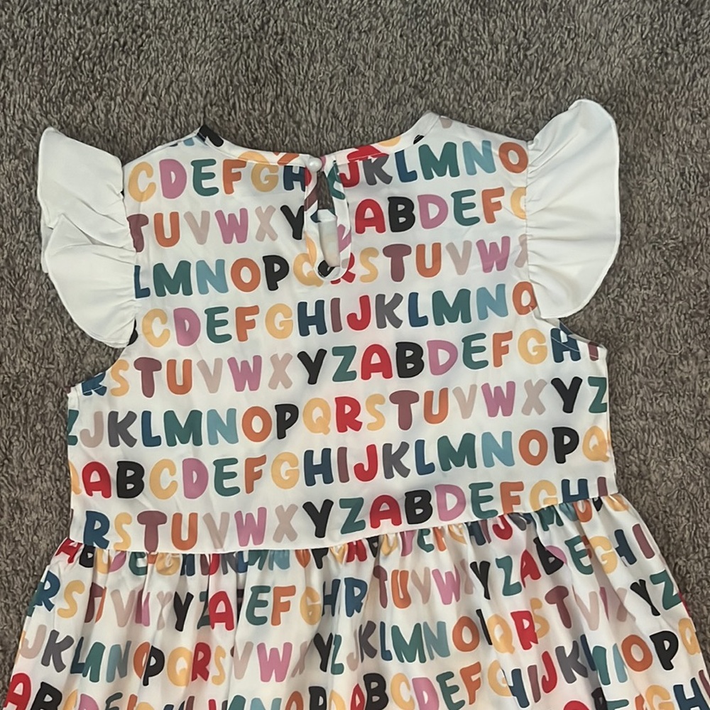 “Hello first grade” dress with alphabet lightweight size 7 white and colorful - Picture 3 of 3